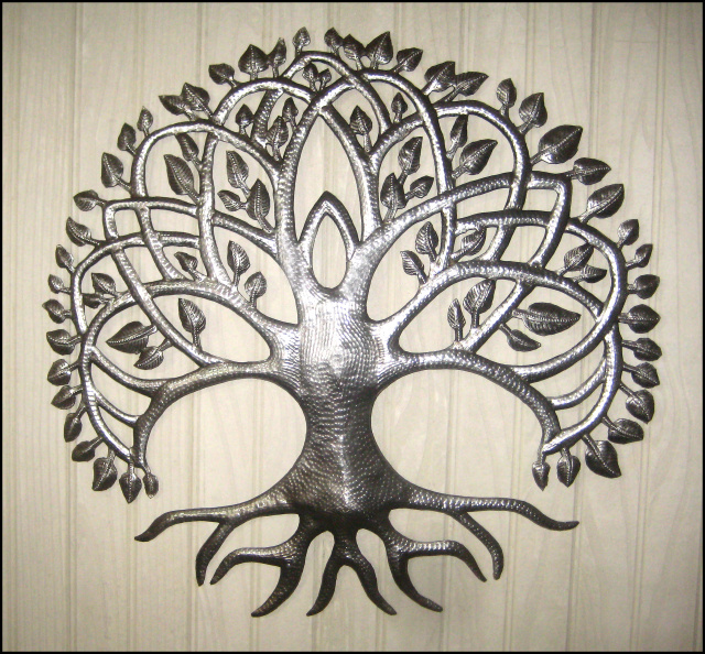 Tree metal wall hanging, Tree of life, Haitian steel drum metal art
